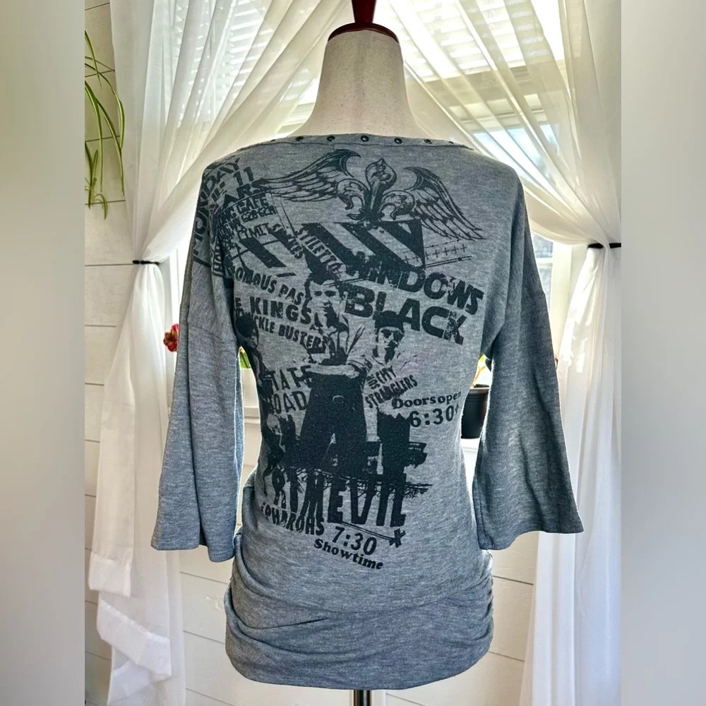 Y2K PRIMEVIL (METROPARK) Womans Gray and Black Vintage Grunge/Punk Top 
Size XS - Picture 2 of 11